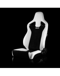 BRAUM ELITE V2 Series Sport Reclinable Seats (White Leatherette Black Suede Low Bolster Version) - Priced Per Pair