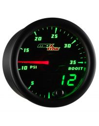 GlowShift Black & Green MaxTow 35 PSI Boost Gauge