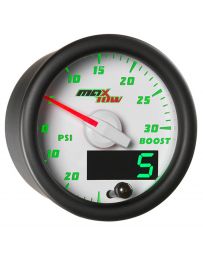 GlowShift White & Green MaxTow 30 PSI Boost/Vacuum Gauge