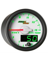 GlowShift White & Green MaxTow 1500° F Pyrometer EGT Gauge