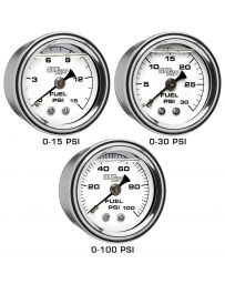 GlowShift Liquid Filled White Mechanical Fuel Pressure Gauge - 15PSI