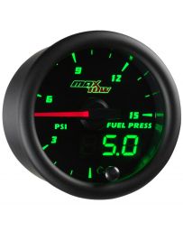 GlowShift Black & Green MaxTow 15 PSI Fuel Pressure Gauge