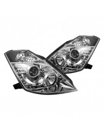 350z DE 2003-2005 Spyder PRO-YD-N350Z02-HID-DRL-C - Chrome Projector LED Headlights with DRL