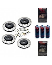 370z StopTech F+R Brake Discs Pads Lines and Fluid Pack - Slotted & Drilled - Akebono