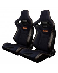 BRAUM ELITE-X SERIES RACING SEATS (NAVY DENIM - ORANGE STITCHING) – PAIR