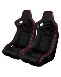 BRAUM ELITE-R FIXED BACK BUCKET SEAT ( BLACK CLOTH - RED PIPING )
